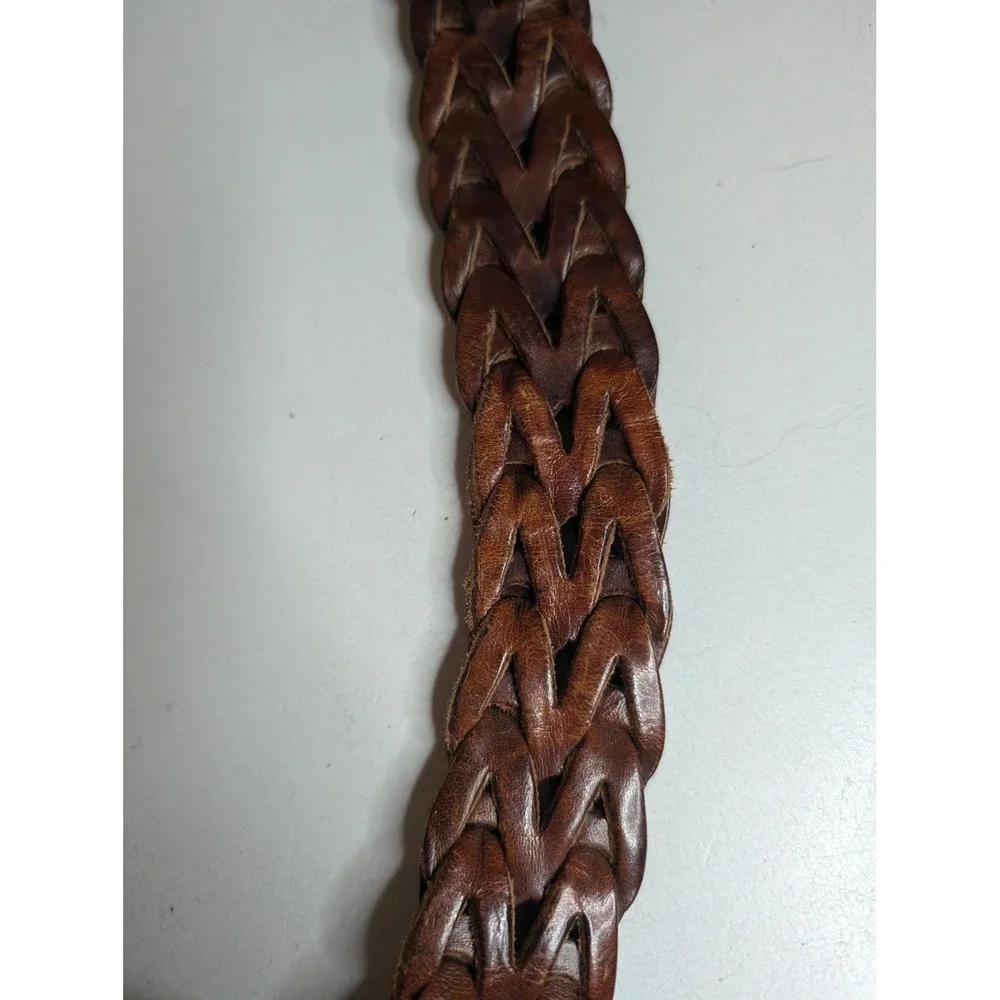 Fossil Brown Braided Leather Belt Silver Buckle Tip Size 40 B1020
